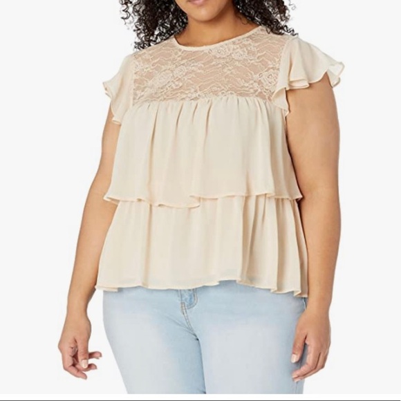 FOREVER 21 CHIFFON LACE TOP - BLACK SIZE 2X (NEW WITH TAGS) - Picture 2 of 3